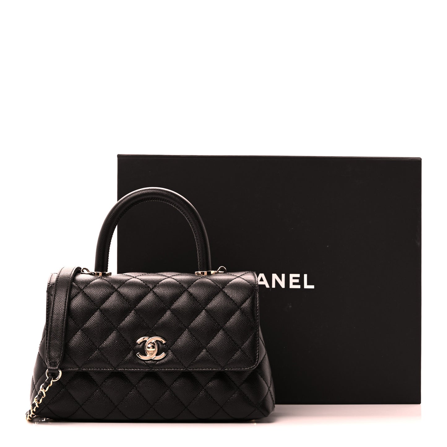 Caviar Quilted Mini Coco Handle Flap Black