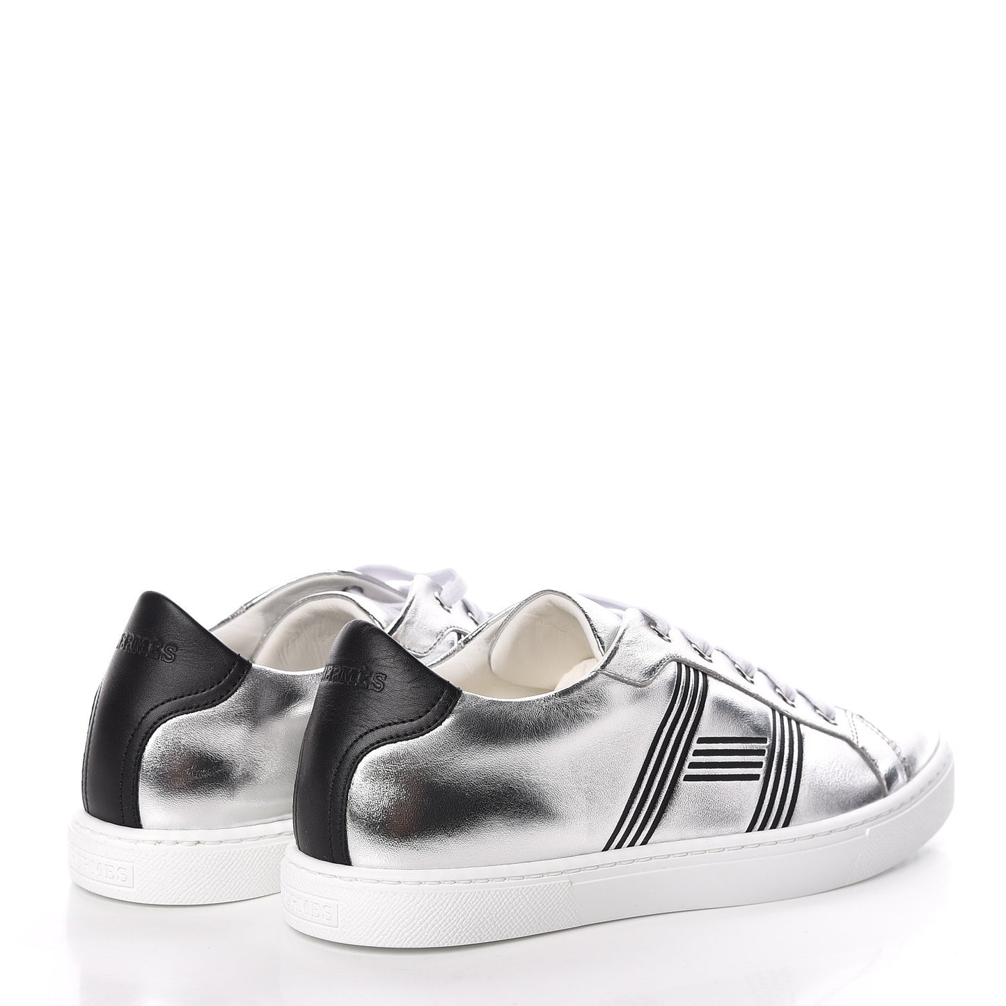 Metallic Nappa Calfskin Womens Avantage Sneakers 38 Gris Argente Black