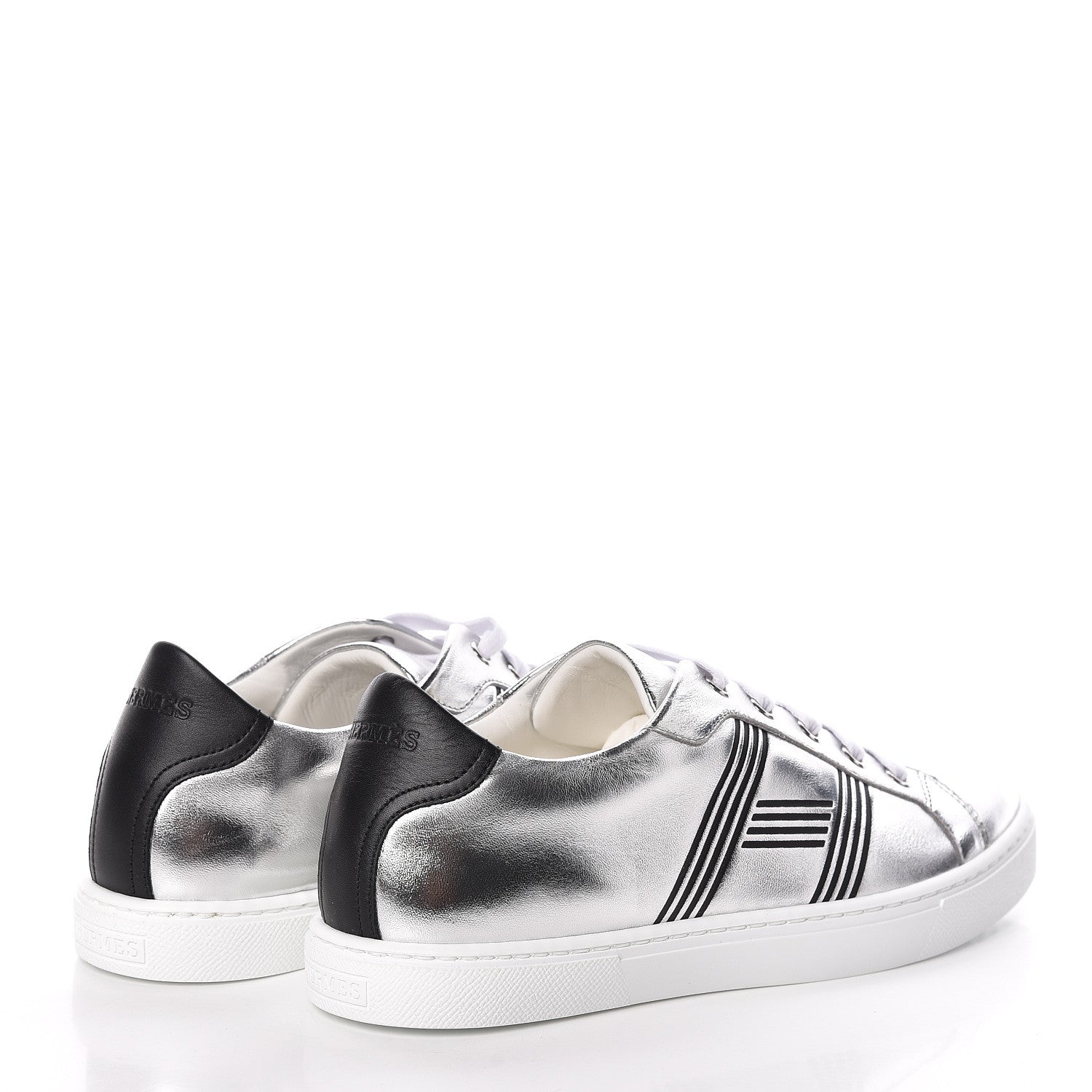 Hermes Metallic Nappa Calfskin Womens Avantage Sneakers 38 Gris Argente Black 4 of 7