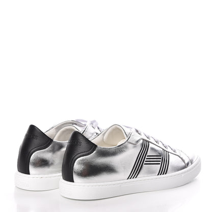 Hermes Metallic Nappa Calfskin Womens Avantage Sneakers 38 Gris Argente Black 4 of 7