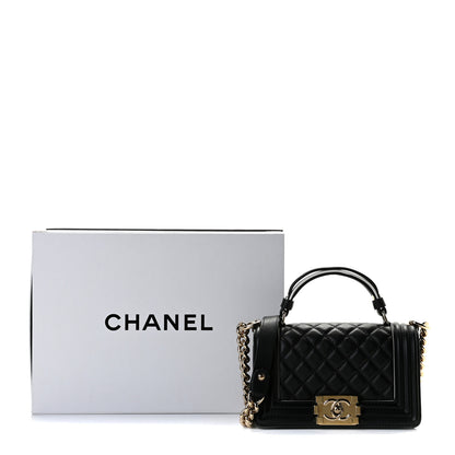 Chanel Calfskin Quilted Small Boy Top Handle Flap Black 4 of 10