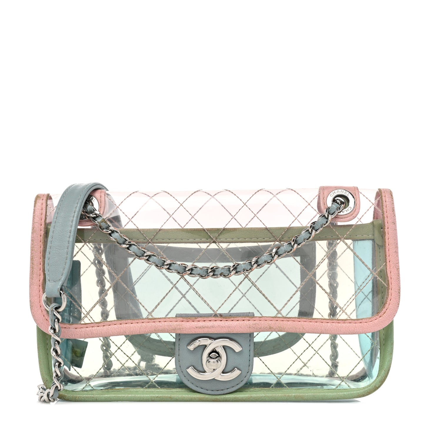 Lambskin PVC Quilted Mini Coco Splash Flap Blue Green