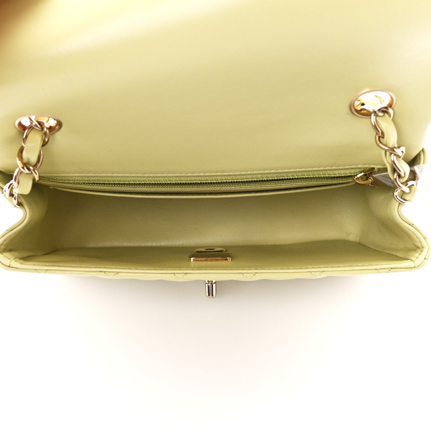 Lambskin Quilted Mini Rectangular Flap Light Green
