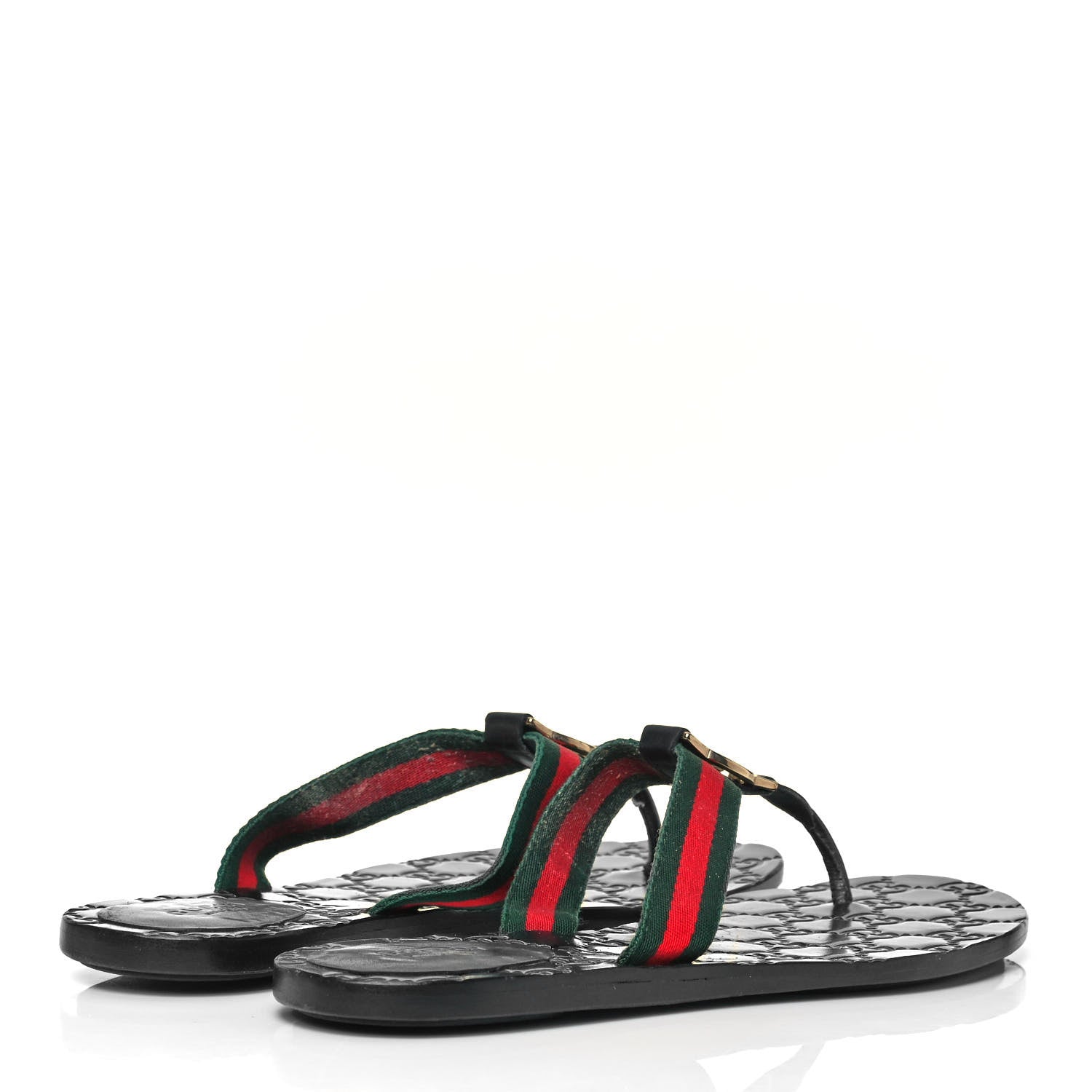 Gucci Nylon Guccissima Web Womens Thong Sandals 38.5 Green Red Black 3 of 9