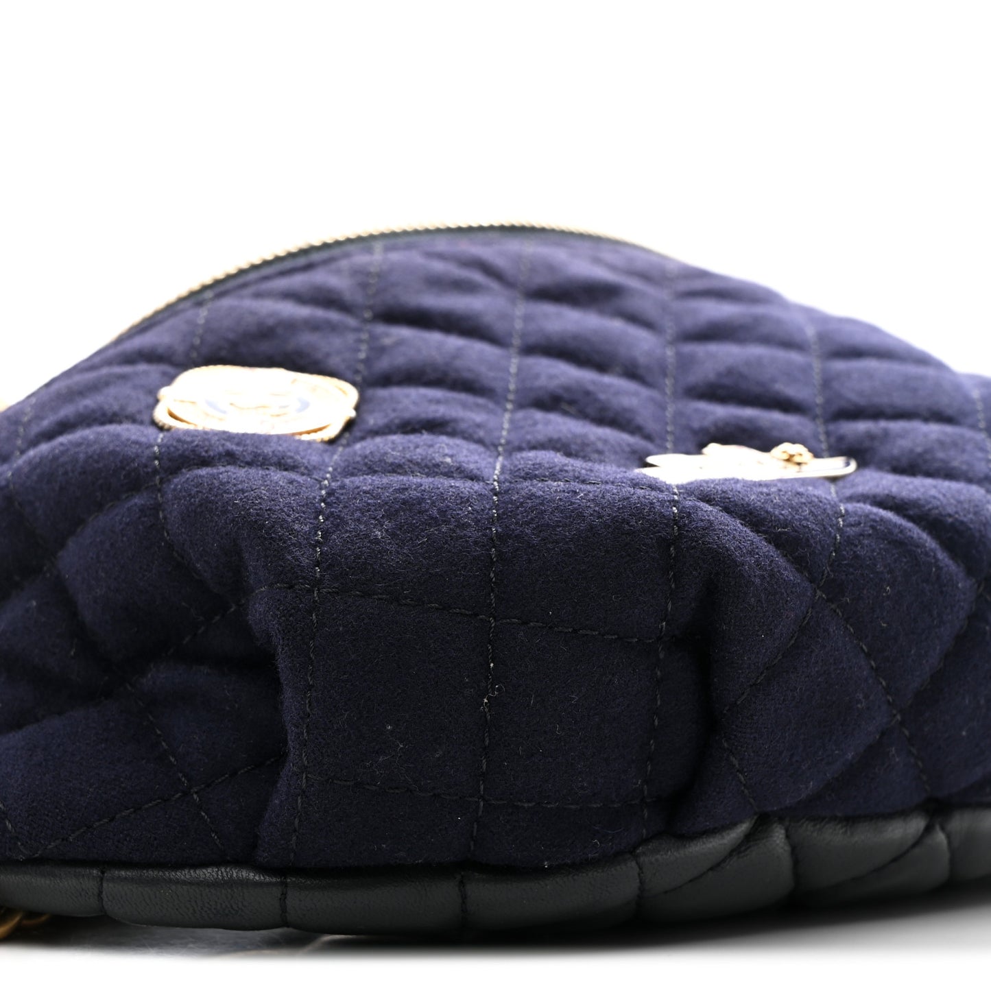Wool Lambskin Quilted Paris Hamburg Charms Waist Bag Dark Navy