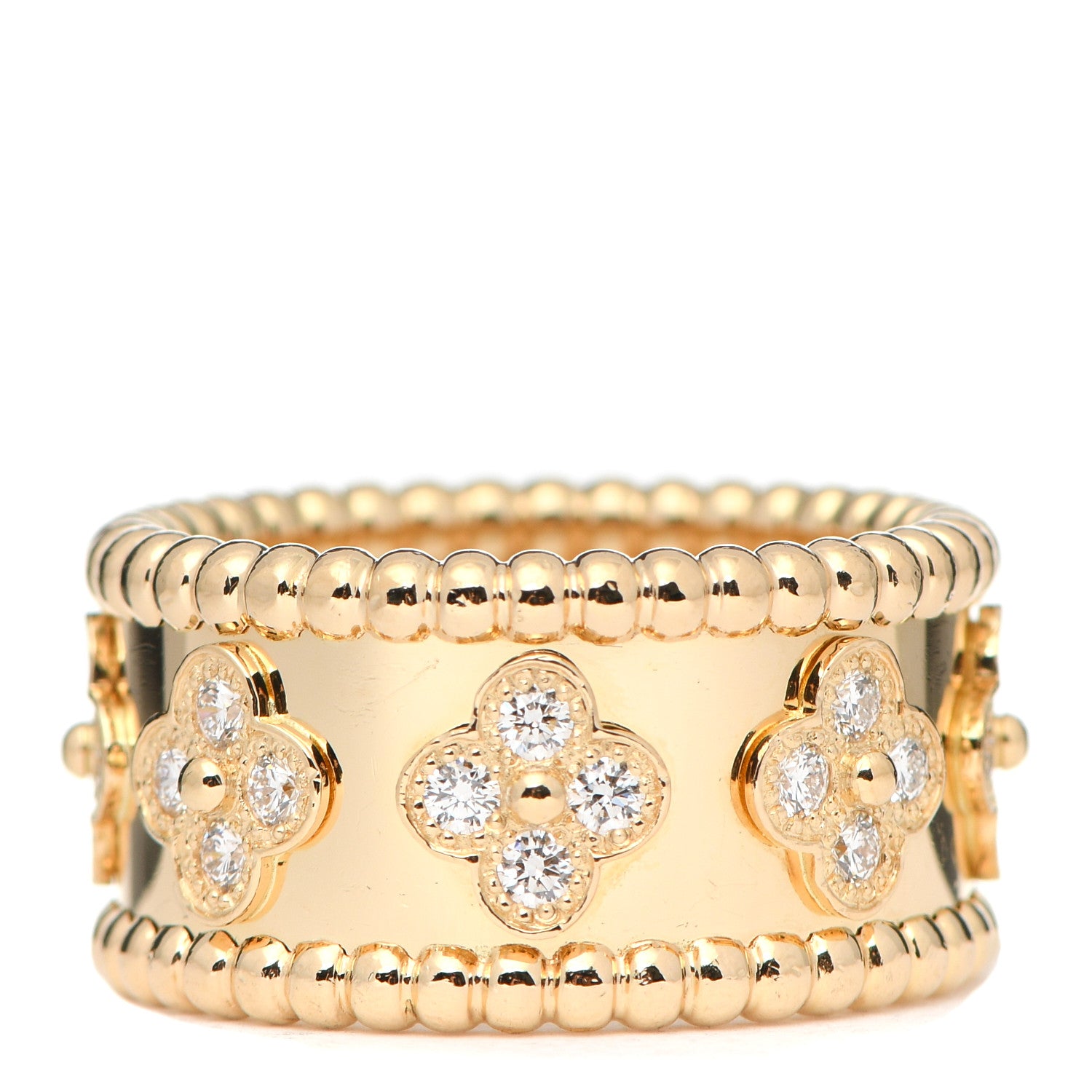 Van Cleef & Arpels 18K Yellow Gold Diamond Perlee Clovers Ring 52 6 3 of 4