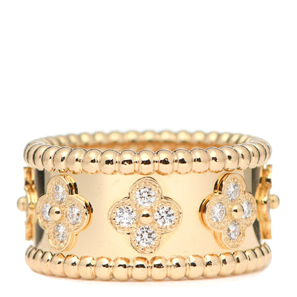 Van Cleef & Arpels 18K Yellow Gold Diamond Perlee Clovers Ring 52 6 3 of 4