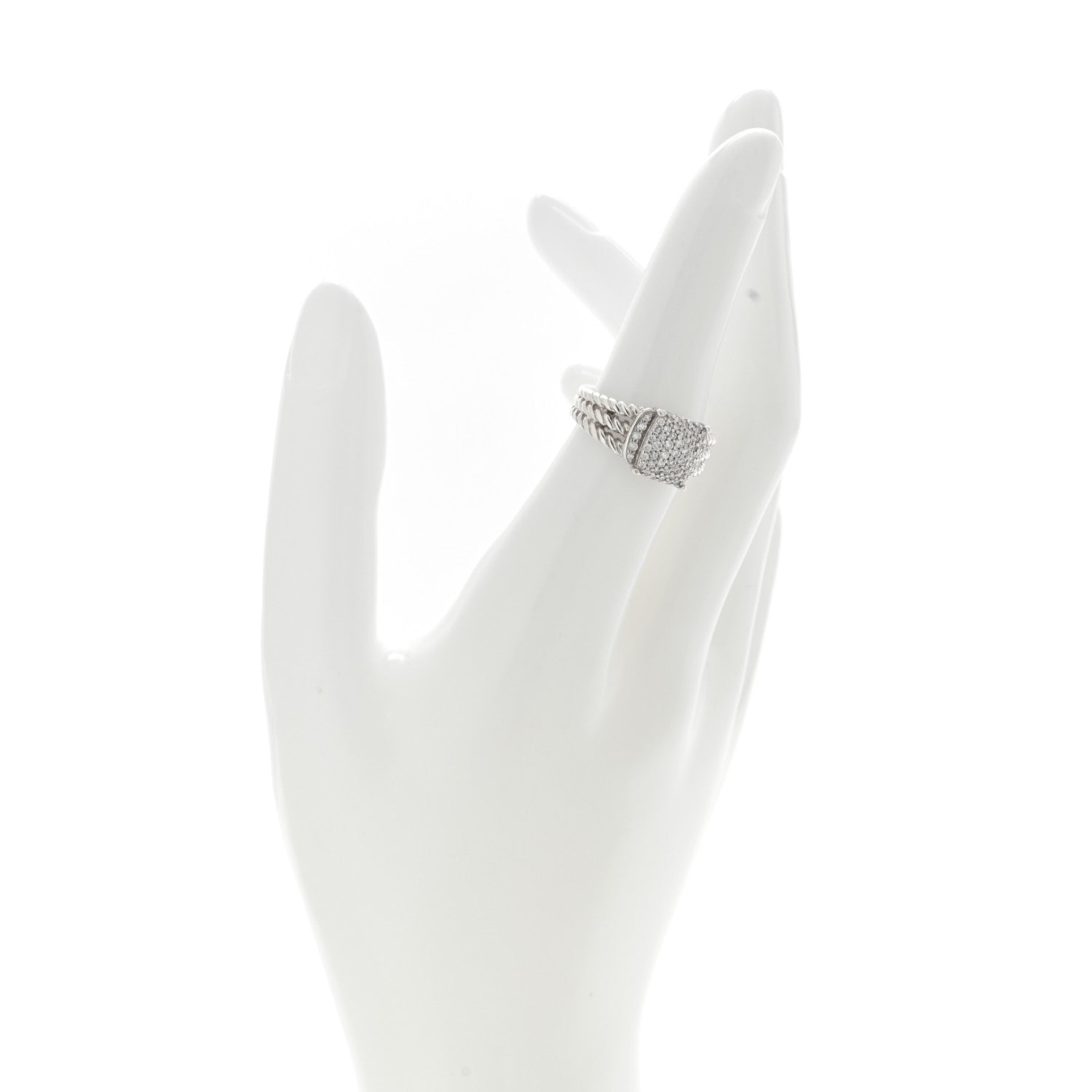 David Yurman Sterling Silver Diamond 10mm Petite Wheaton Ring 51 5.75 2 of 5