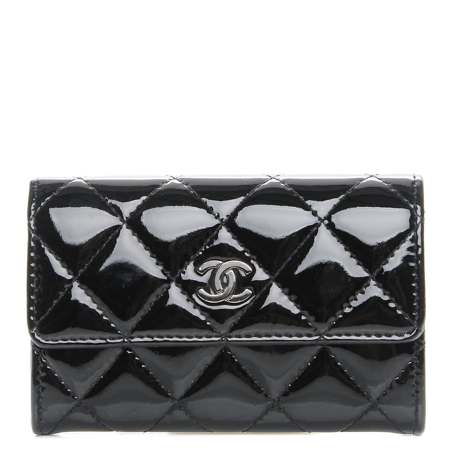 Patent Quilted Flap Card Holder Black
