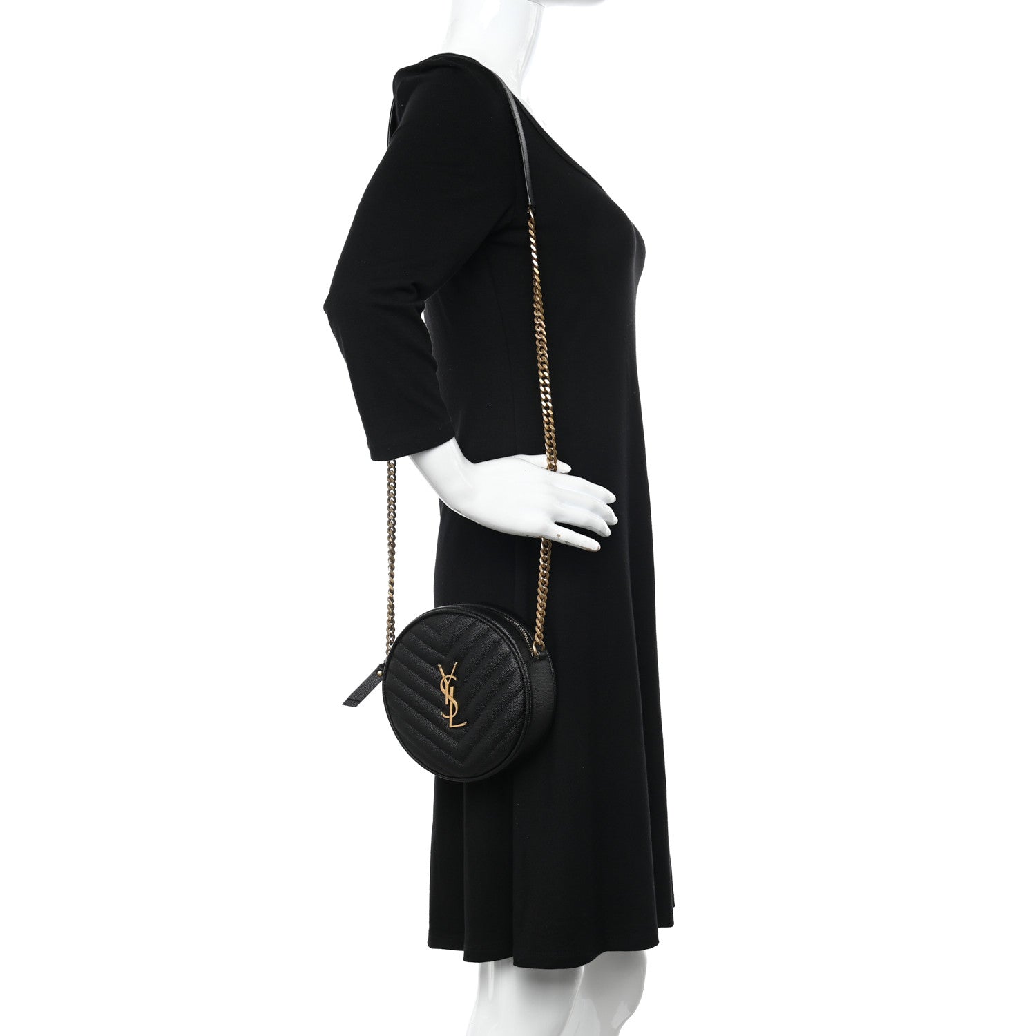 Saint Laurent Grain De Poudre Matelasse Chevron Quilted Round Vinyle Camera Bag Black 2 of 11