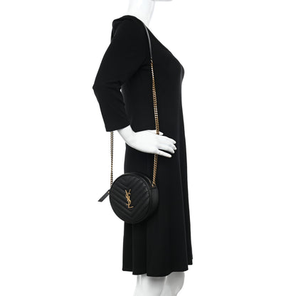Saint Laurent Grain De Poudre Matelasse Chevron Quilted Round Vinyle Camera Bag Black 2 of 11