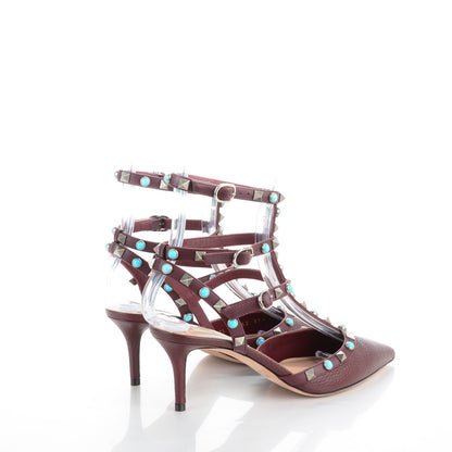 Valentino Garavani Pebbled Calfskin Turquoise Rockstud Rolling Ankle Strap 65mm Pumps 37.5 Rubin 4 of 9