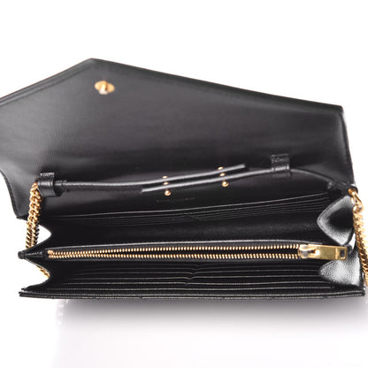 Saint Laurent Grain De Poudre Matelasse Chevron Monogram Chain Wallet Black 5 of 8