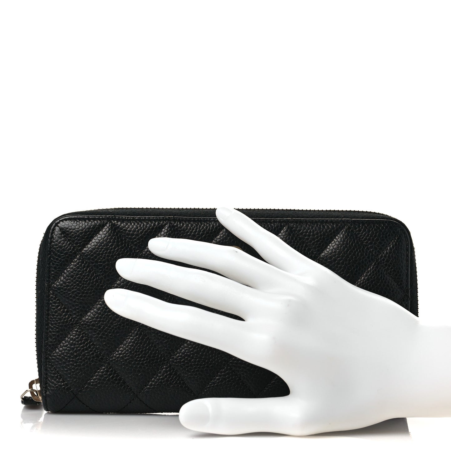 Caviar Quilted Large Gusset Zip Around Wallet Black