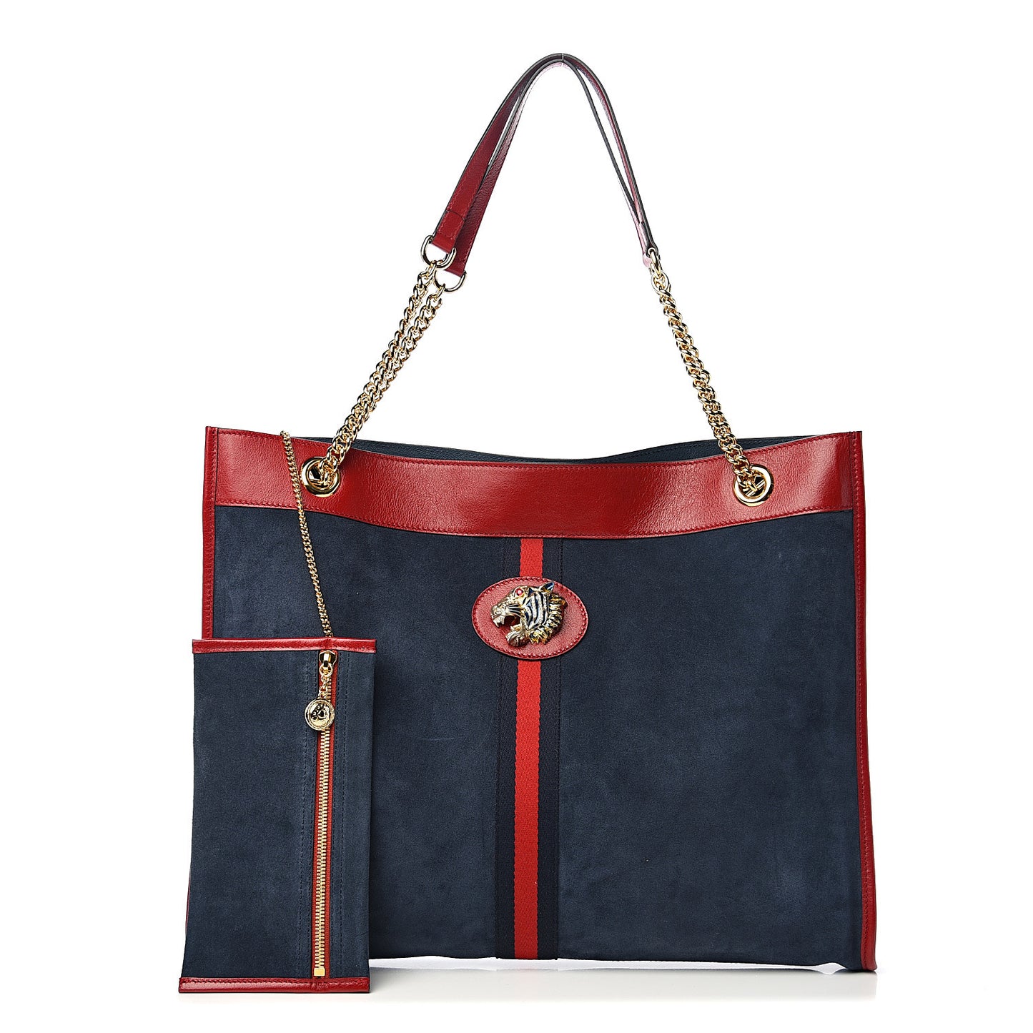 Suede Calfskin Large Rajah Chain Tote New Blue Romantic Cherry