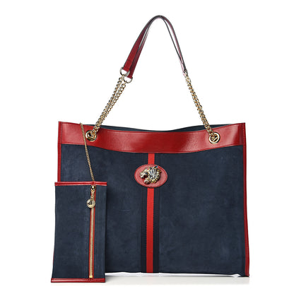 Gucci Suede Calfskin Large Rajah Chain Tote New Blue Romantic Cherry 1 of 9