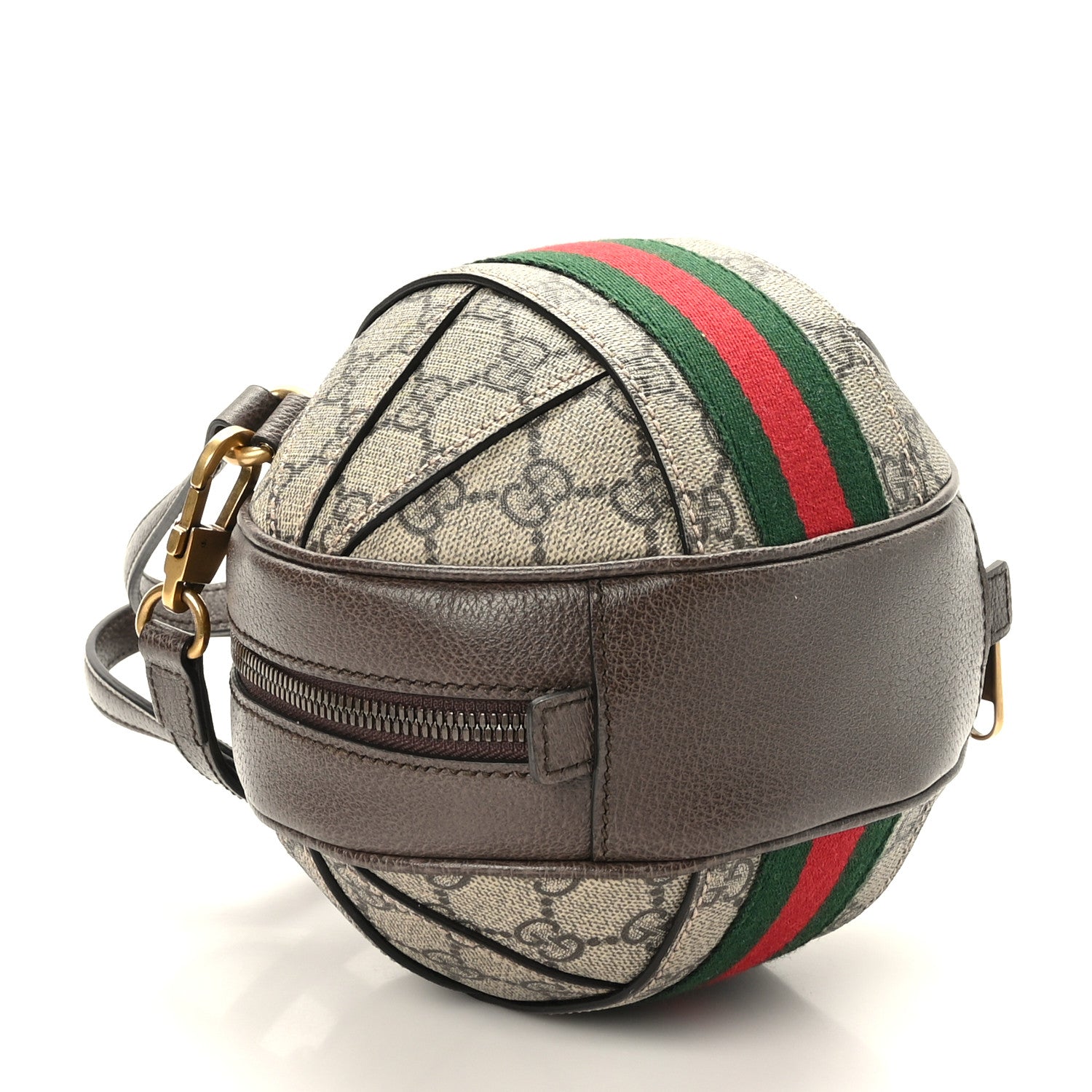 Gucci GG Supreme Monogram Textured Dollar Calfskin Web Mini Ophidia Basketball Shaped Shoulder Bag Beige Ebony New Acero 4 of 9