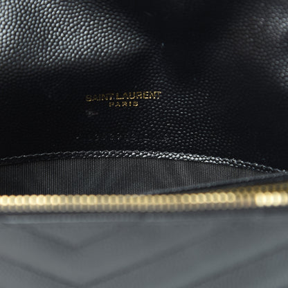 Saint Laurent Grain De Poudre Matelasse Chevron Monogram Envelope Chain Wallet Black 7 of 11