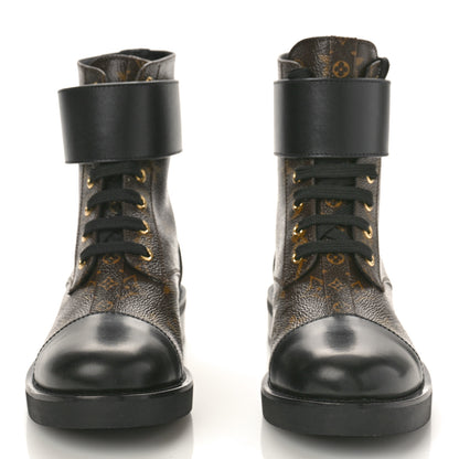 Louis Vuitton Calfskin Monogram Wonderland Flat Ranger Boots 38 Black 2 of 8