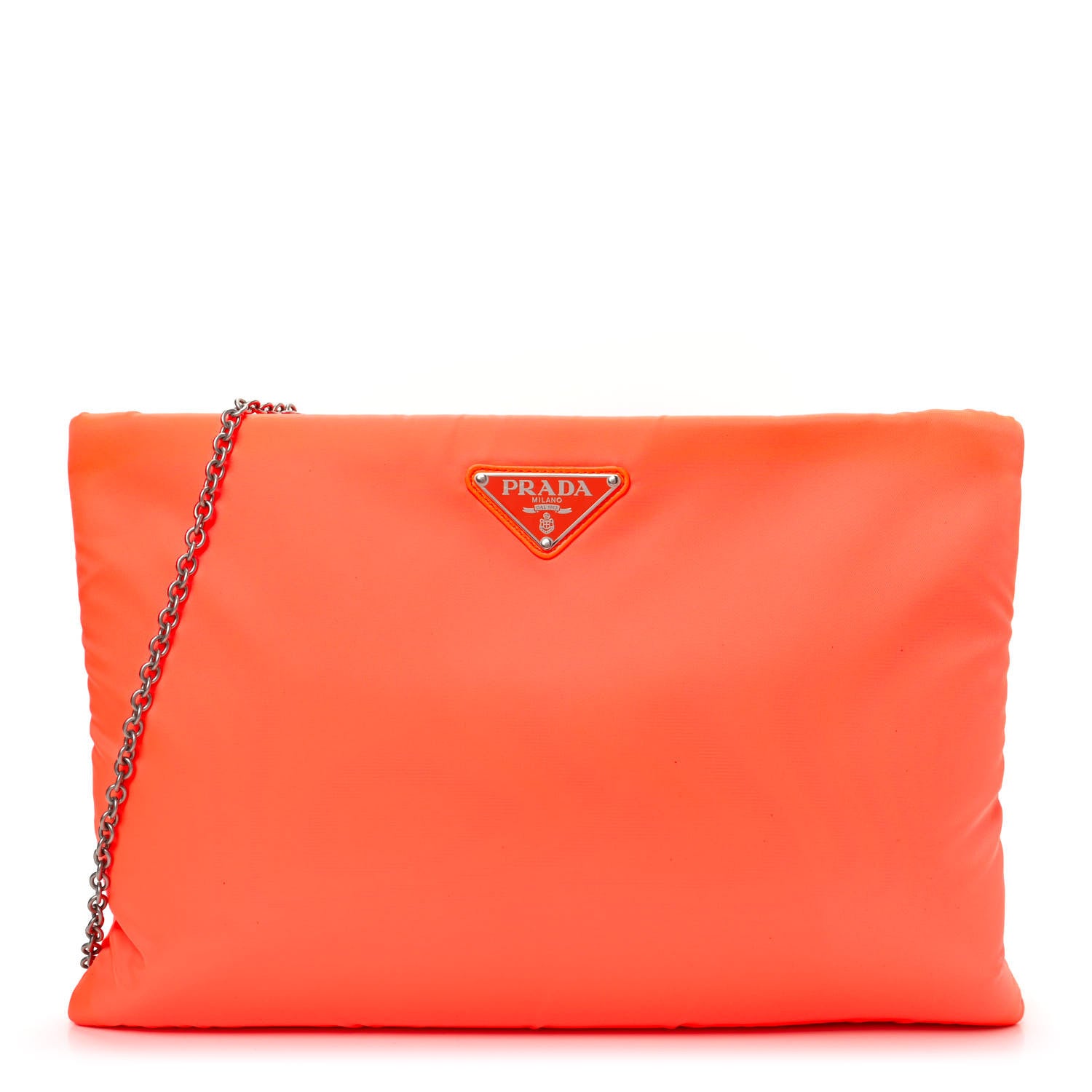 Prada Tessuto Nylon Soft Padded Medium Chain Clutch Bag Arancio Fluo 1 of 10
