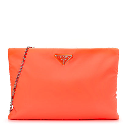 Prada Tessuto Nylon Soft Padded Medium Chain Clutch Bag Arancio Fluo 1 of 10