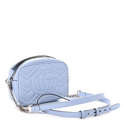 Gucci Calfskin Matelasse Mini GG Marmont Chain Shoulder Bag Porcelain Light Blue 3 of 13