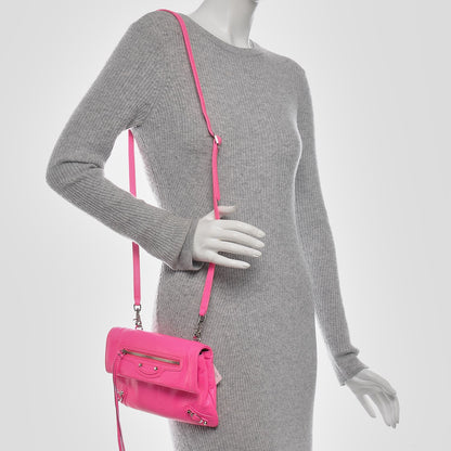 Balenciaga Agneau Classic Silver Hardware Mini Envelope Strap Clutch Rose Fluo 2 of 10