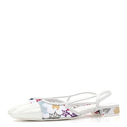 Chanel Cotton Guipure Patent Embroidered Floral Cap Toe CC Slingback Flats 39 White Multicolor 3 of 9
