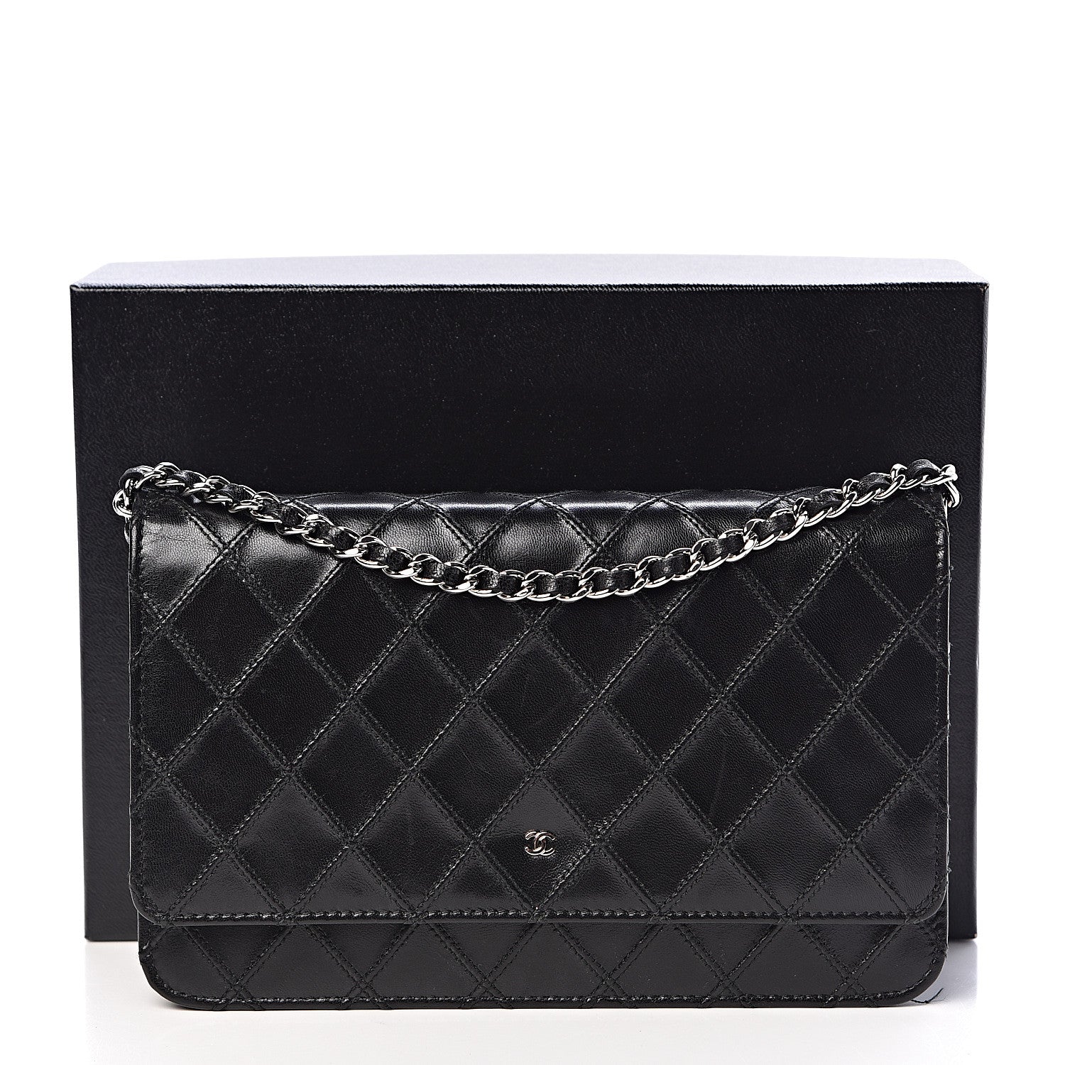 Chanel Lambskin Diamond Stitched Wallet On Chain WOC Black 12 of 12