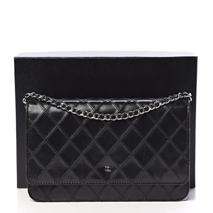 Chanel Lambskin Diamond Stitched Wallet On Chain WOC Black 12 of 12