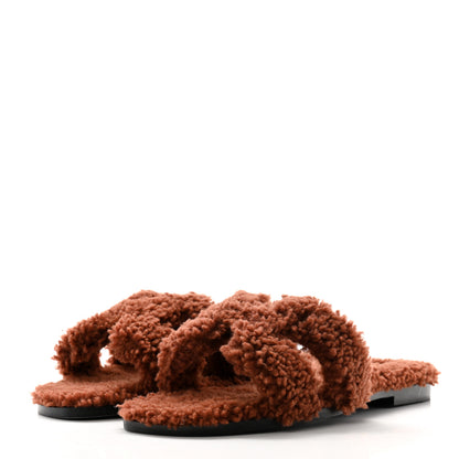 Hermes Woolskin Oran Sandals 37.5 Cognac 3 of 8