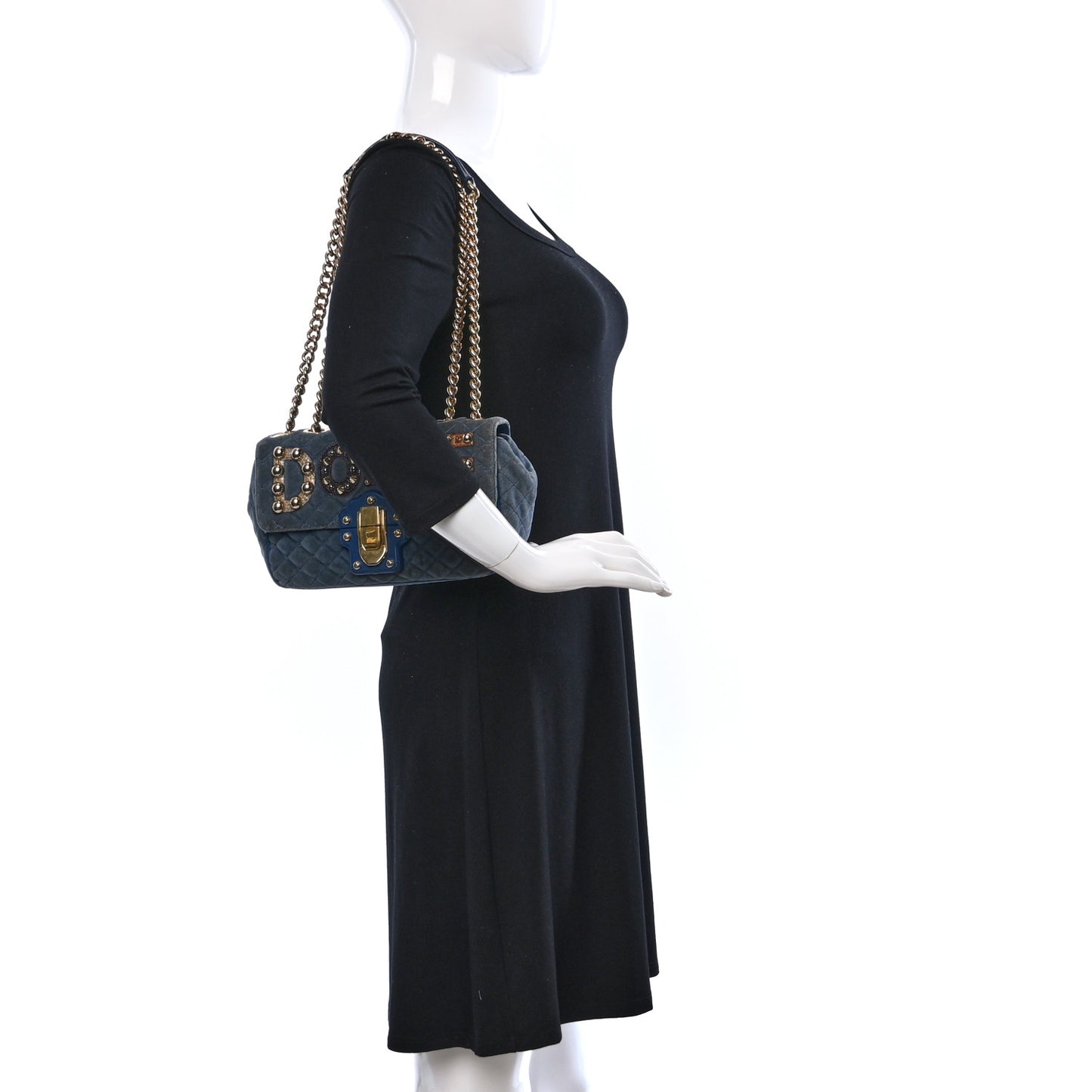 Velvet Watersnake Embellished Quilted Lucia Shoulder Bag Blue