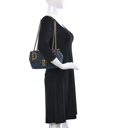 Dolce & Gabbana Velvet Watersnake Embellished Quilted Lucia Shoulder Bag Blue 3 of 11
