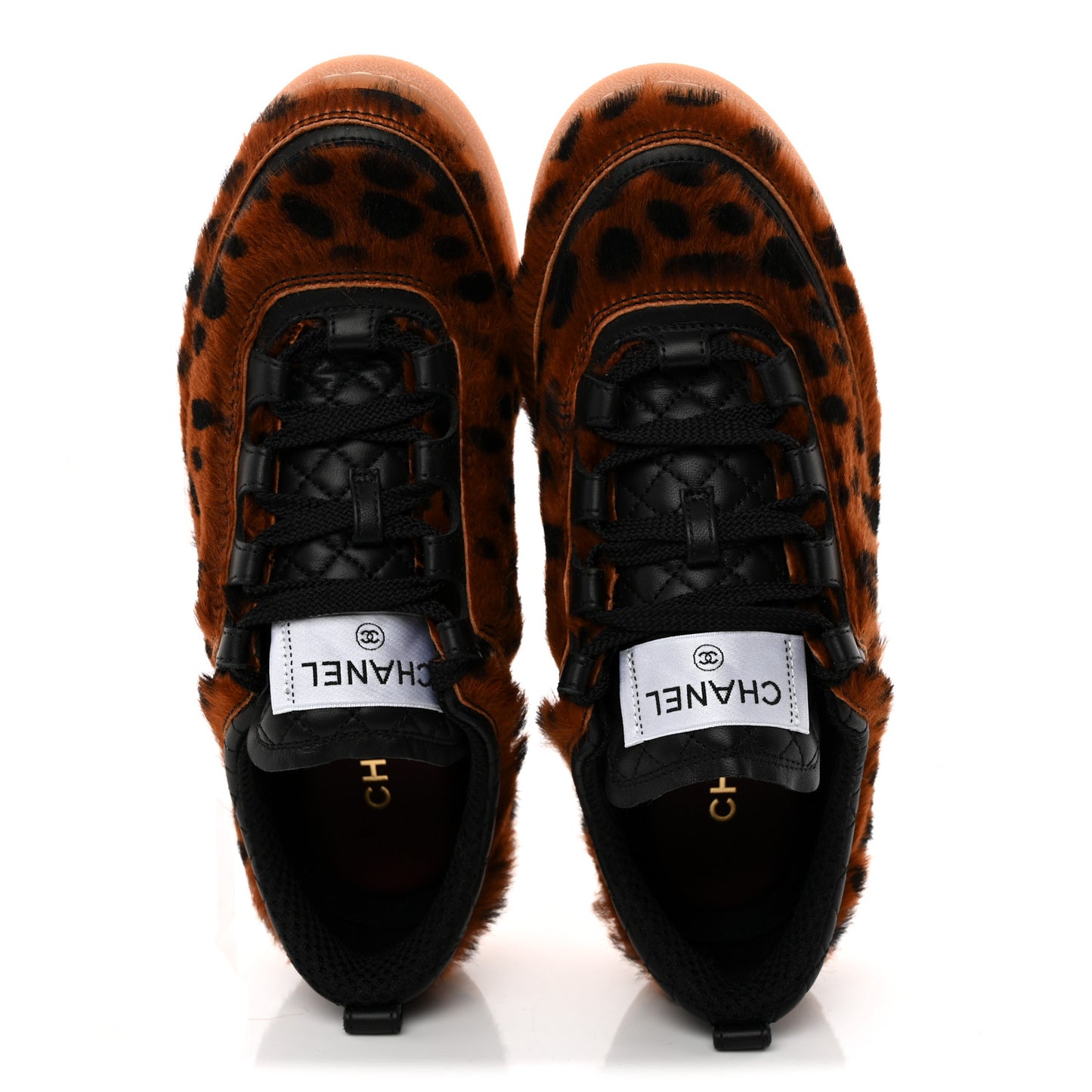 Lambskin Cheetah Print Quilted Sneakers 38.5 Brown Black