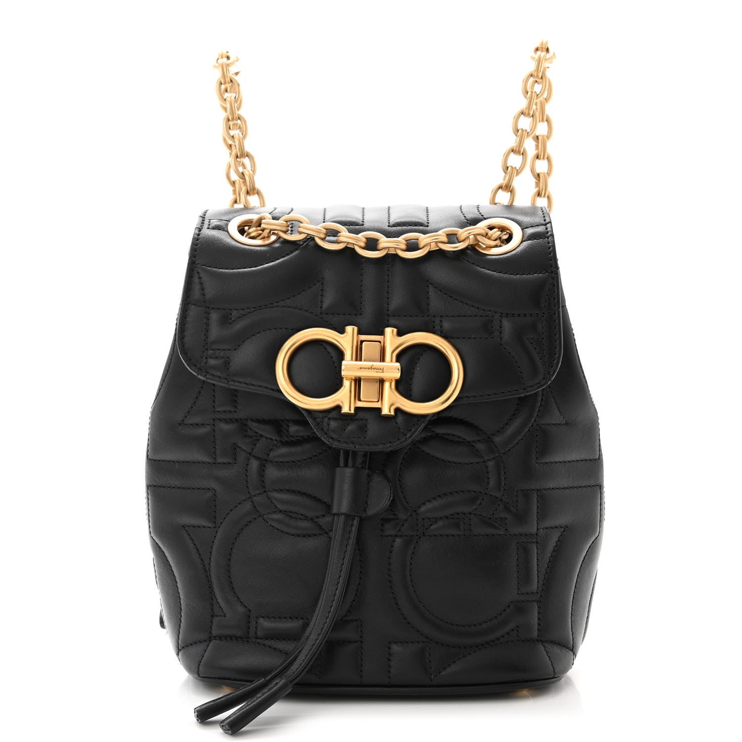 Salvatore Ferragamo Calfskin Quilted Gancini Backpack Black 1 of 10