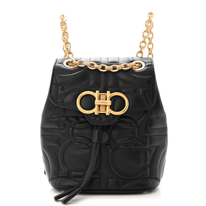 Salvatore Ferragamo Calfskin Quilted Gancini Backpack Black 1 of 10