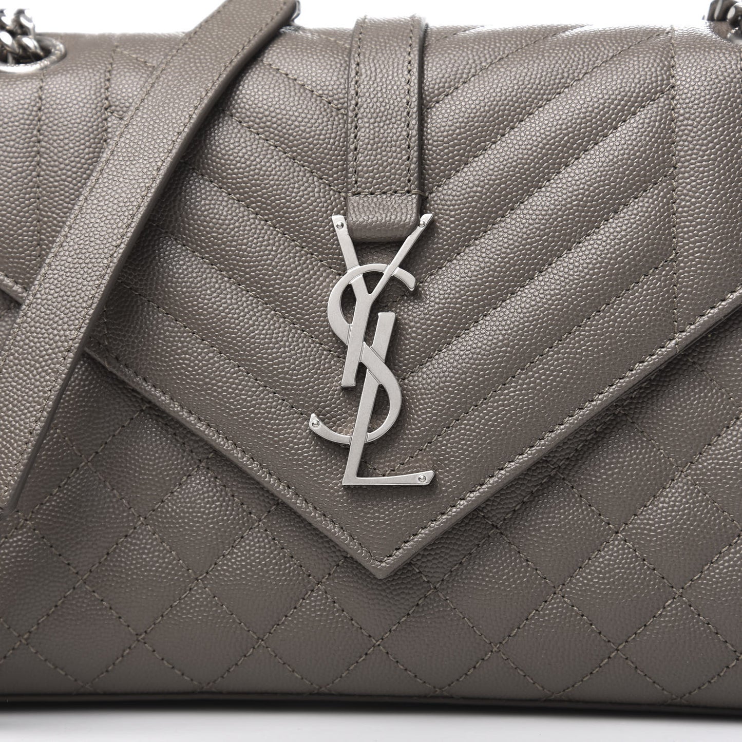 Grain De Poudre Textured Mixed Matelasse Medium Triquilt Monogram Satchel Earth