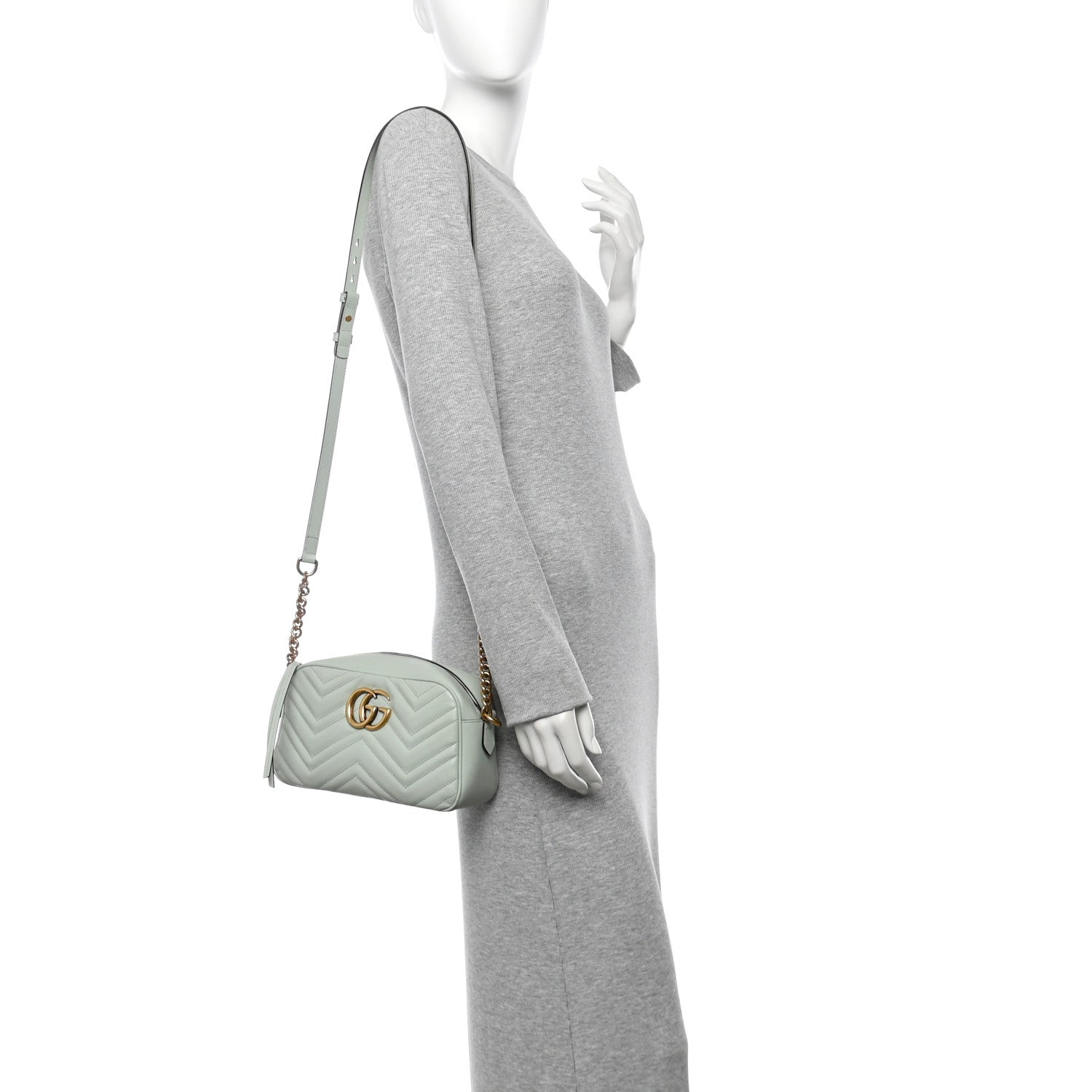 Gucci Calfskin Matelasse Small GG Marmont Chain Shoulder Bag Salvy Green 2 of 12