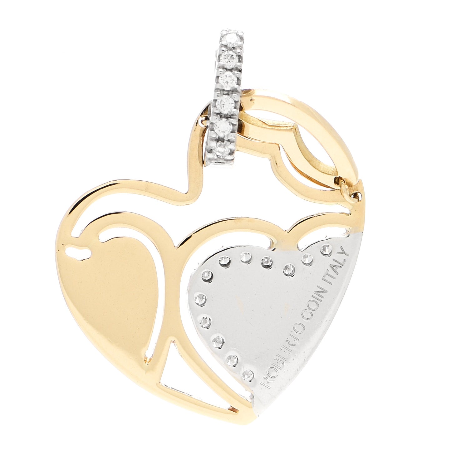 18K Yellow White Gold Diamond Enamel Heart Pendant
