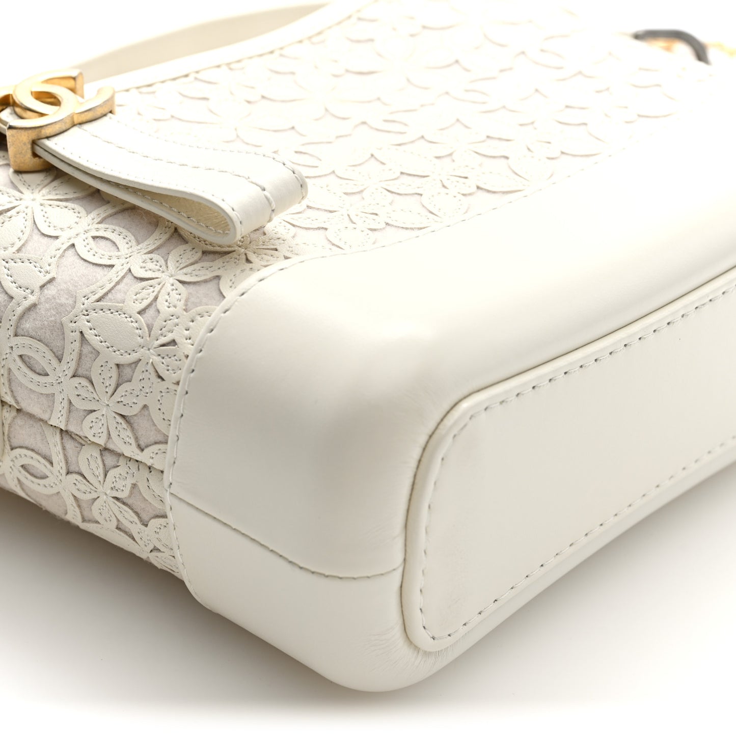 Calfskin Wool Felt Embossed Small Gabrielle Logo Hobo White
