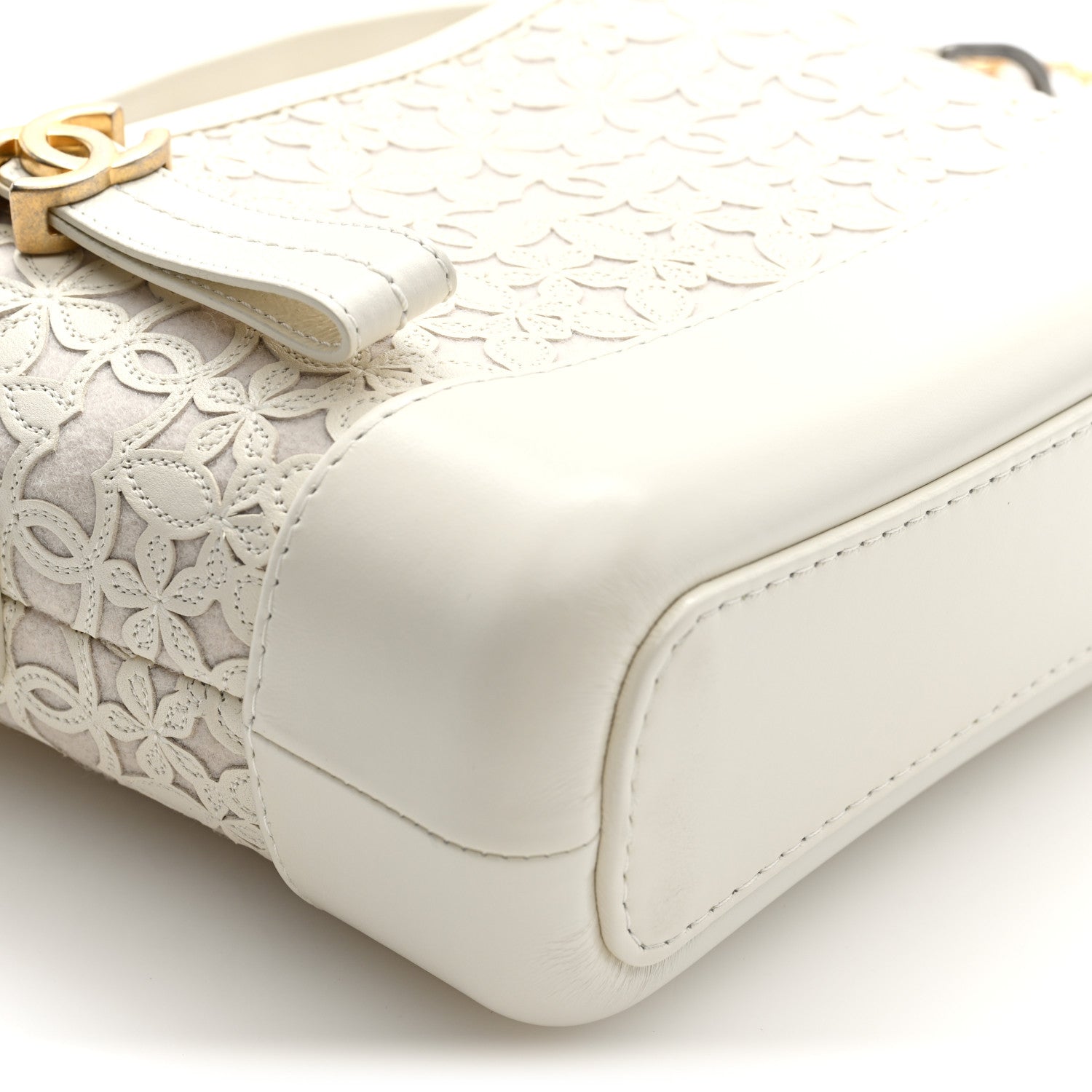 Chanel Calfskin Wool Felt Embossed Small Gabrielle Logo Hobo White 9 of 10