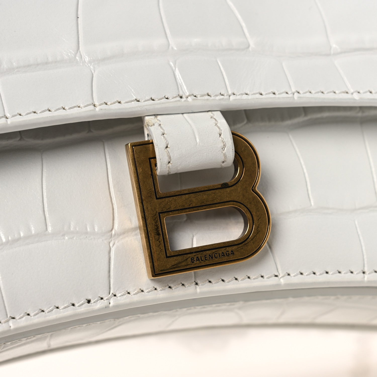 Balenciaga Calfskin Crocodile Embossed Small Crush Chain Bag White 11 of 12