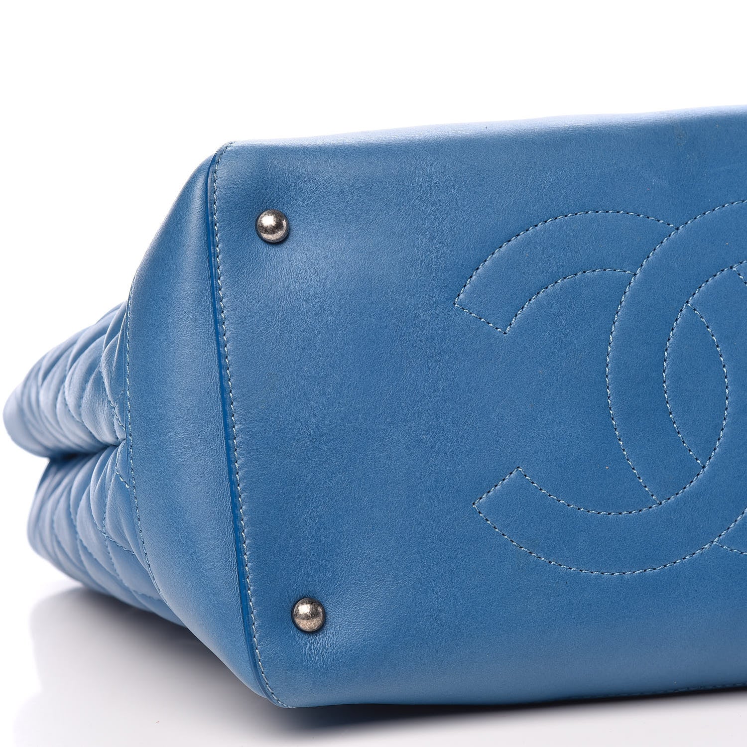 Chanel Calfskin Quilted Easy Shopping Tote Blue 6 of 12
