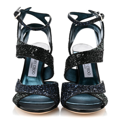 Jimmy Choo Coarse Glitter Falcon 100 Sandals 38.5 Navy Mix 3 of 10