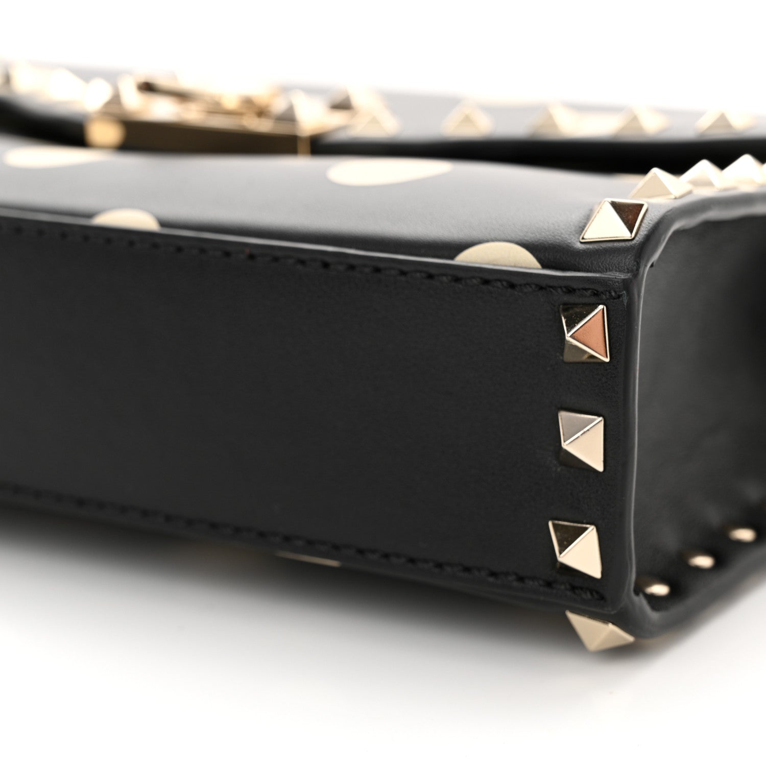 Valentino Garavani Vitello Polka Dot Medium Rockstud Flip Lock Crossbody Bag Black Light Ivory 9 of 10