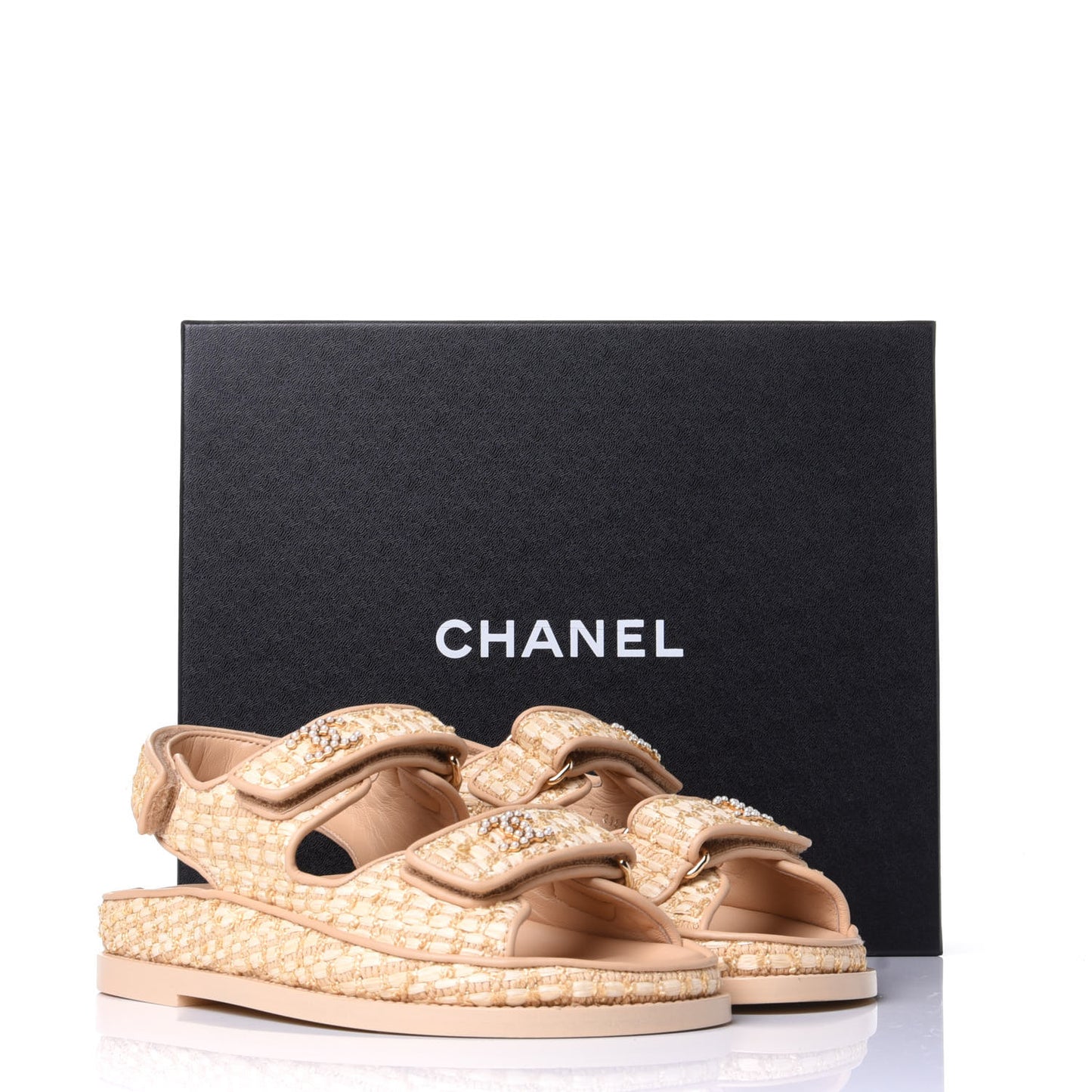 Braided Fabric Velcro Dad Sandals 35 Beige