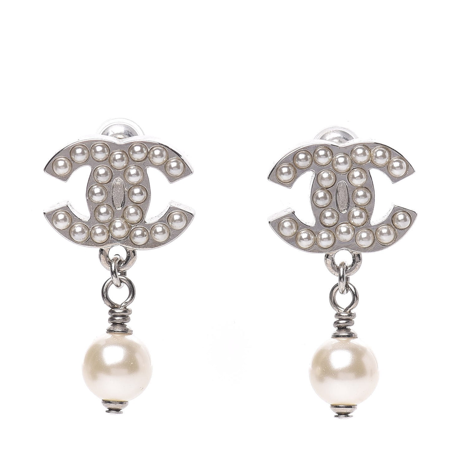 Pearl CC Drop Earrings Silver