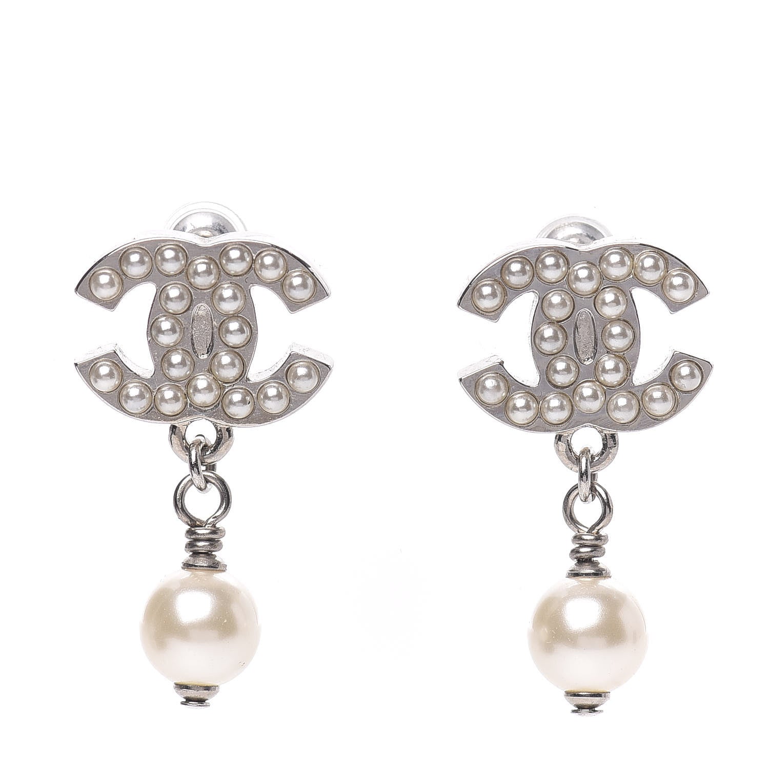 Chanel Pearl CC Drop Earrings Silver 1 of 5