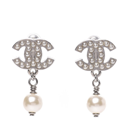 Chanel Pearl CC Drop Earrings Silver 1 of 5