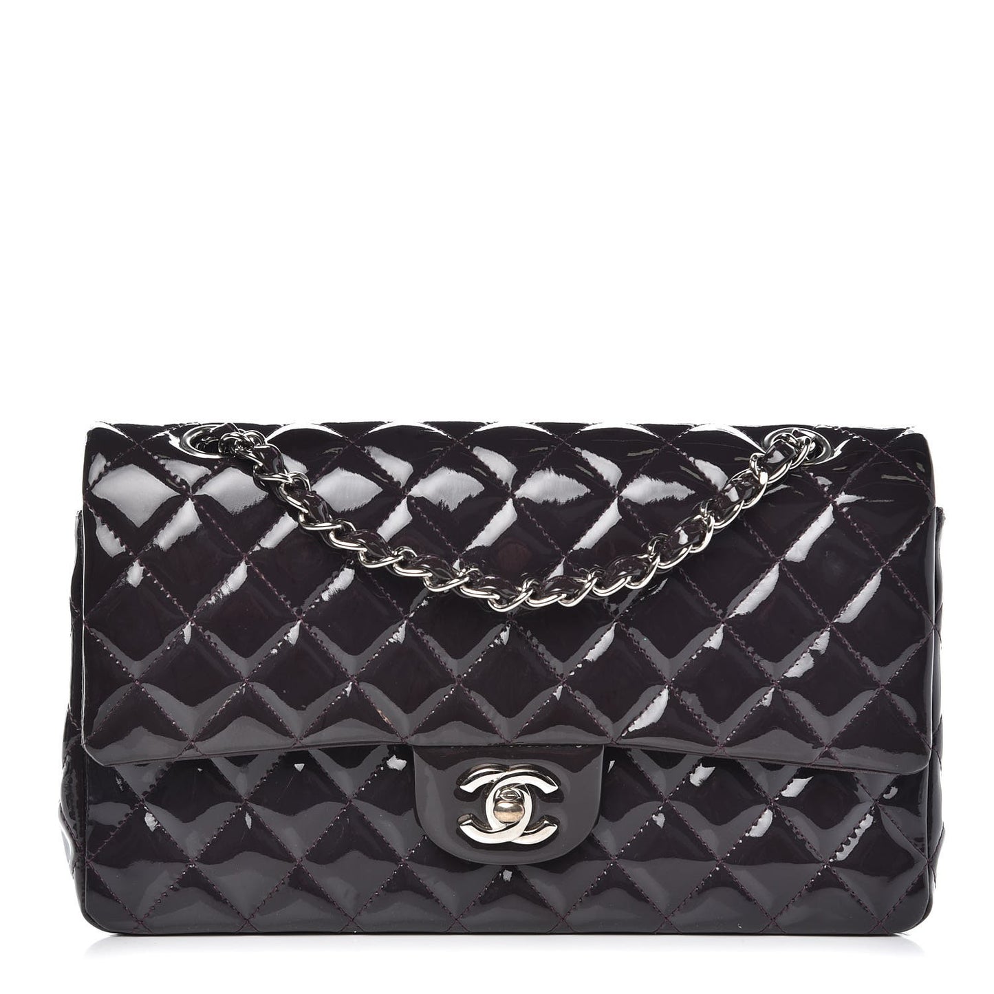 Patent Quilted Medium Double Flap Purple